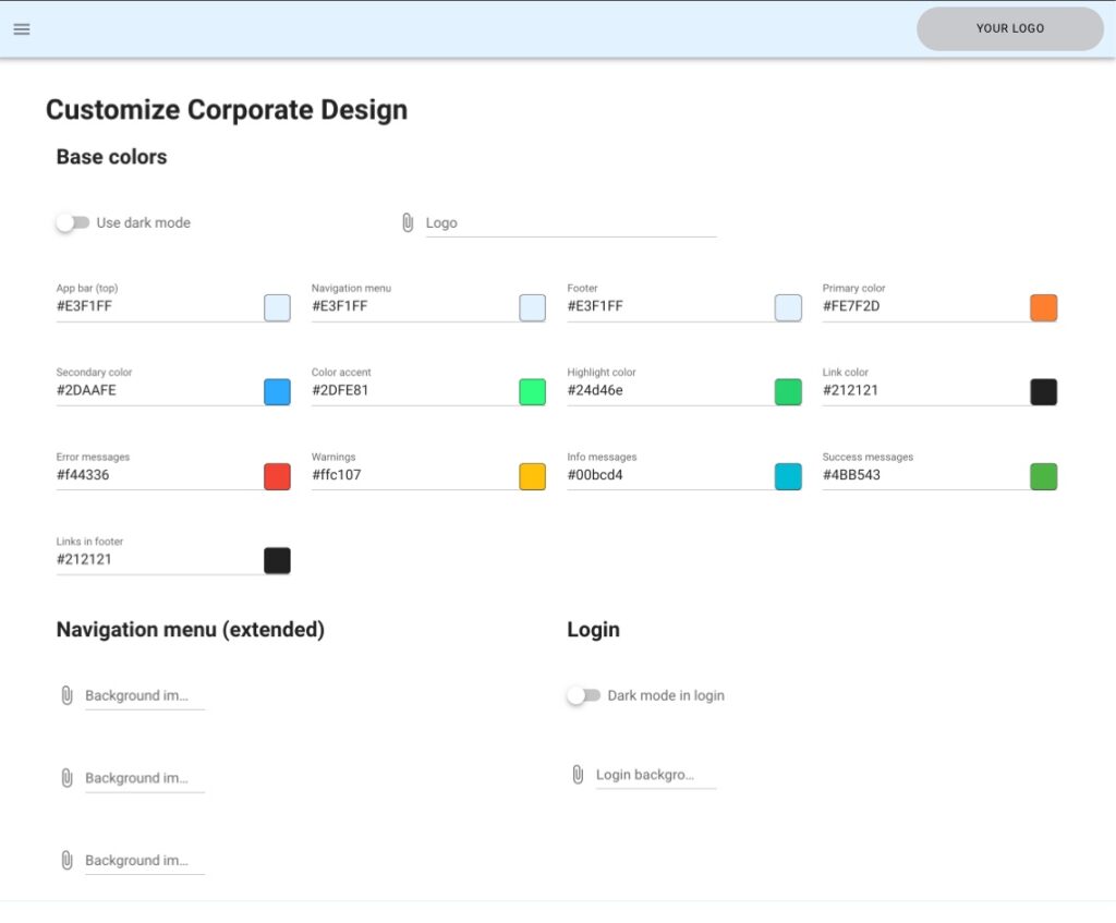 Corporate Design Customisation options