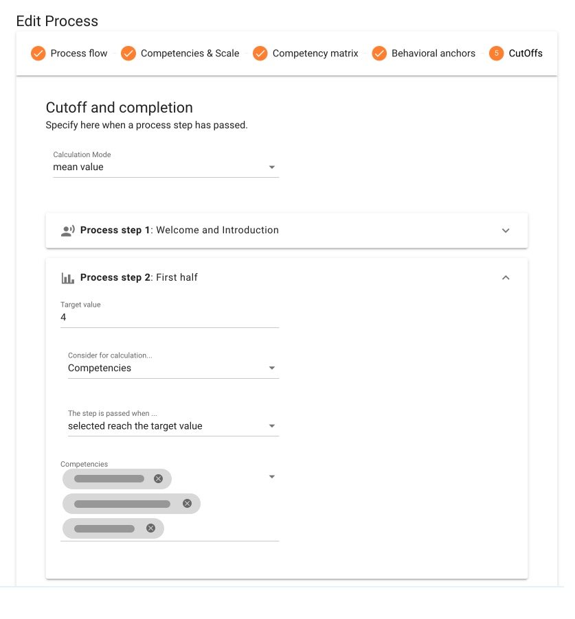 Example of the cutoff and completion settings